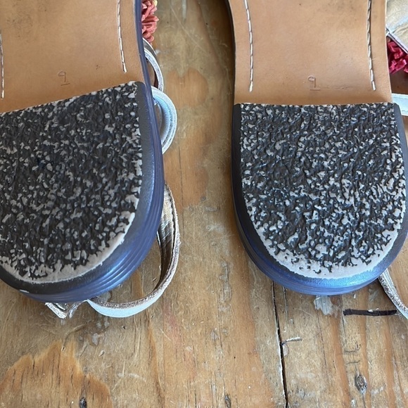 Sam Edelman Suede Multicolored Rainbow PomPom T-Strap Sandal Cream 9 - Picture 13 of 15